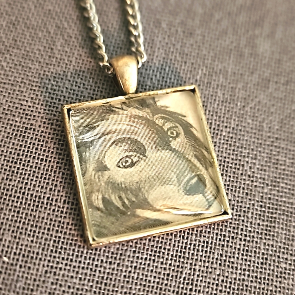 Sirius Black Padfoot necklace book page Harry Potter handmade ooak upcycled